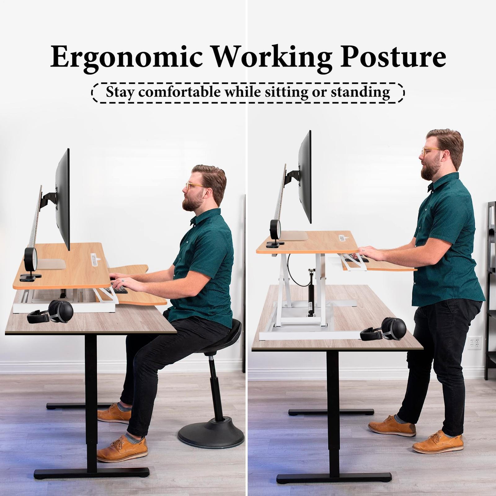37'' Rustic Home Office Desk Riser Adjustable Standing Desk Converter