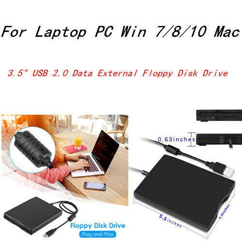 3.5" USB 2.0 Data External Floppy Disk Drive 1.44MB Laptop PC Win 7/8/10 For Mac
