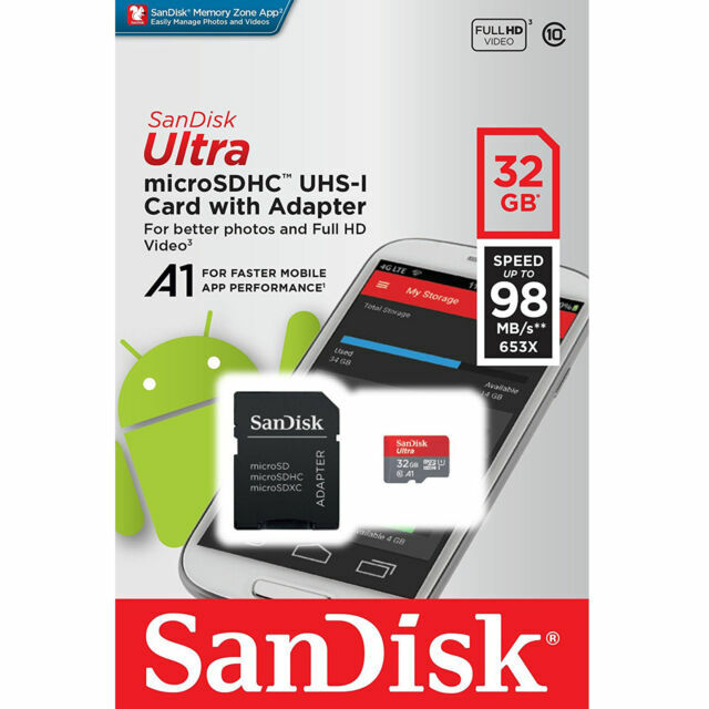 ​SanDisk Ultra 32GB MicroSDHC UHS-I Memory Card with Adapter 100MB/s A1 -