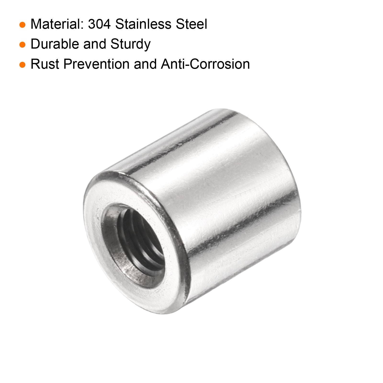 12Pcs Round Connector Nuts, M5x10x10mm Coupling Nut Sleeve Rod Bar Stud Nut