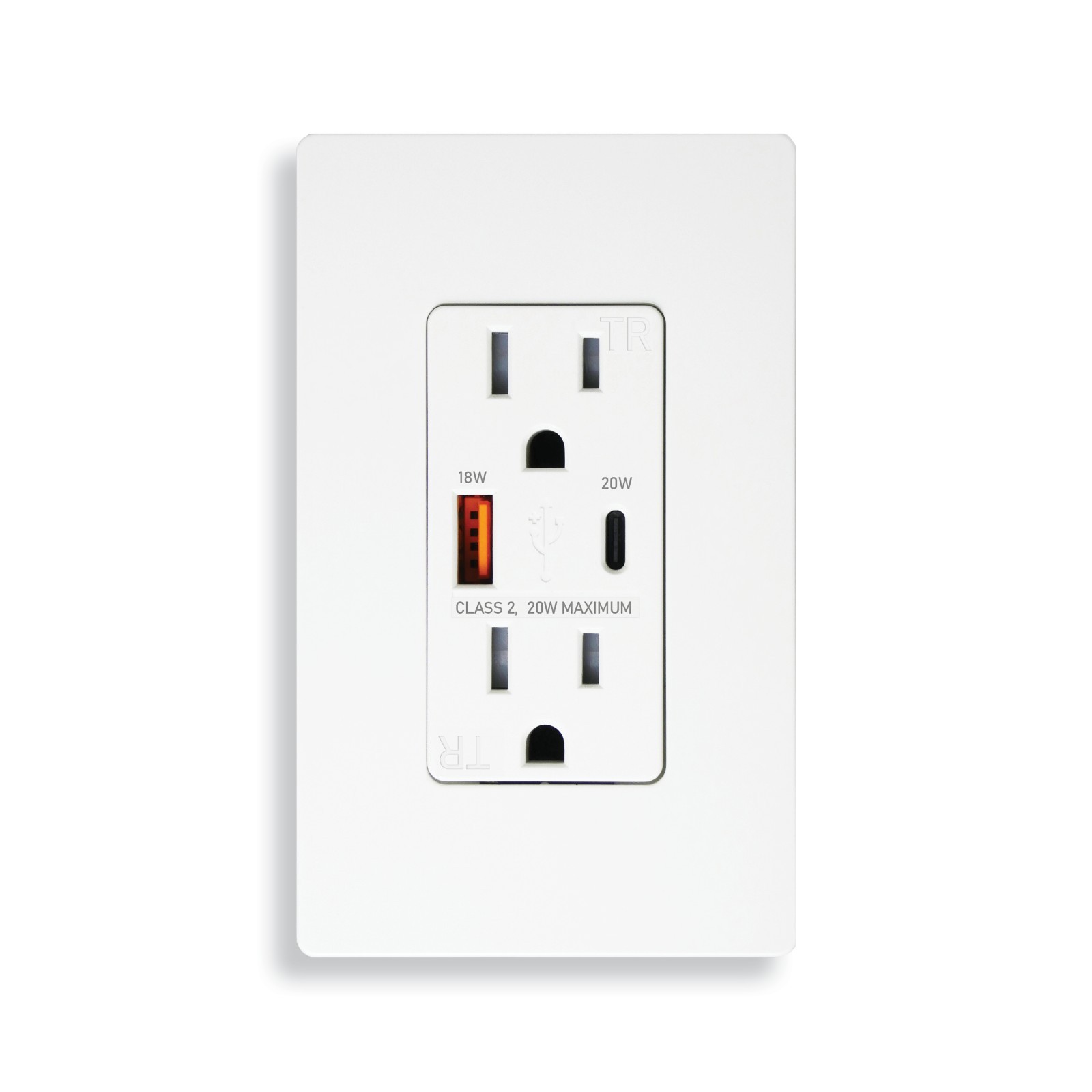 Quick Charge USB Outlet, USB A & C Ports, Tamper-Resistant, Plate Included
