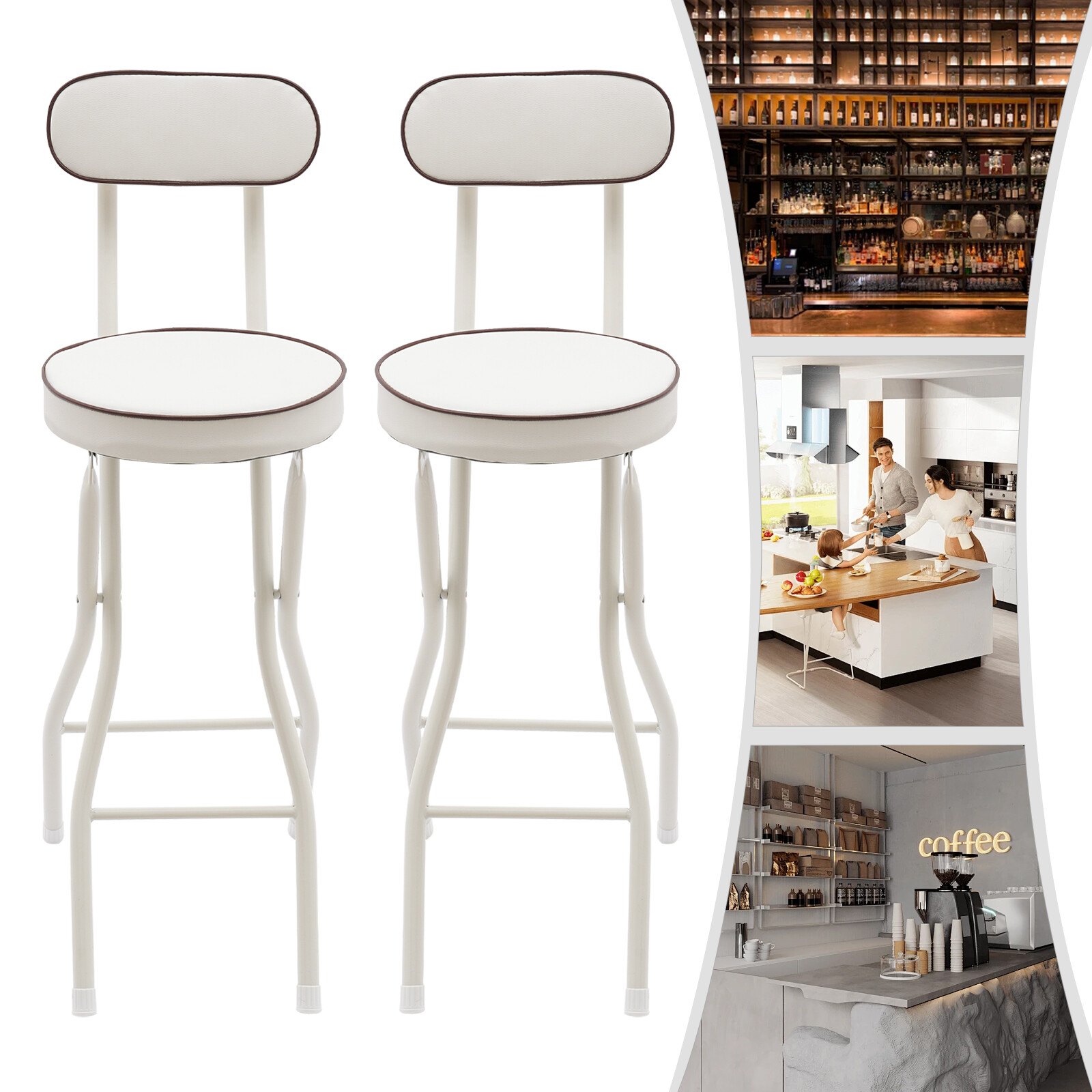 2 Pcs Folding Bar Stool with Backrest Tall Foldable Stool Chair Portable High...