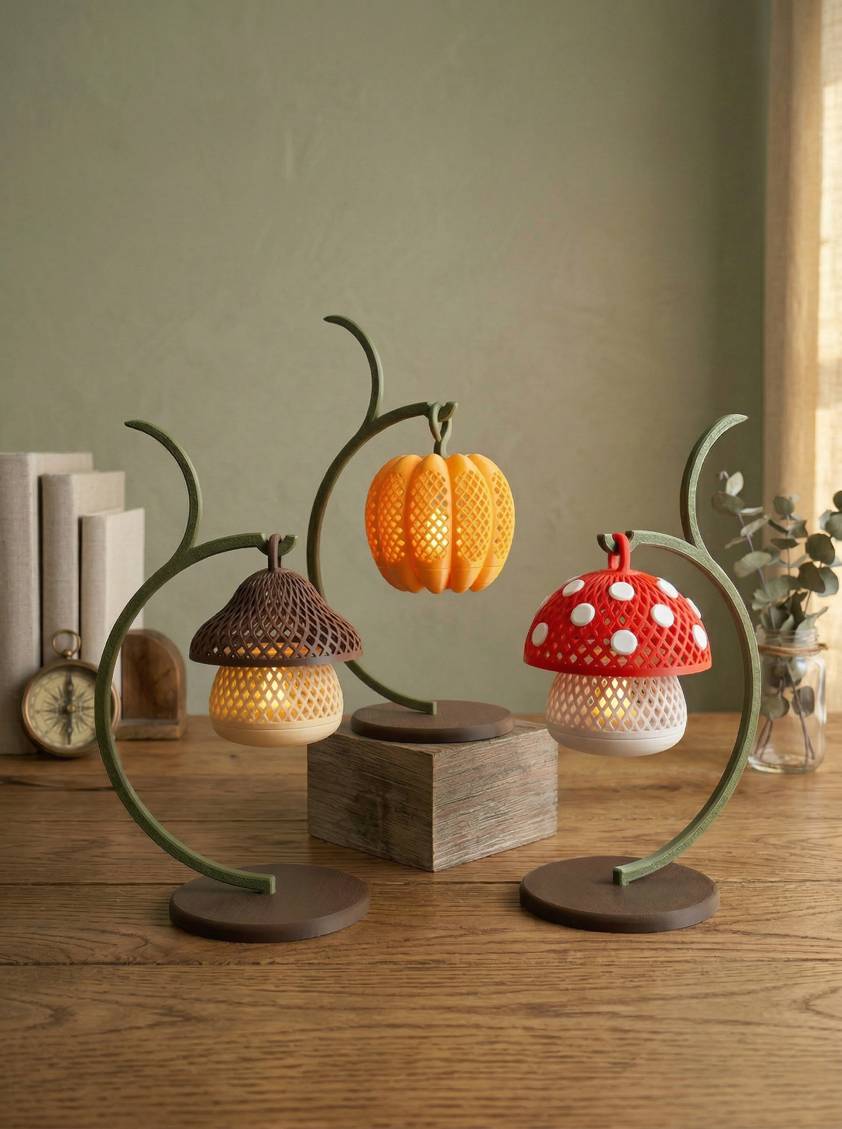 Mushroom And Pumpkin Lamp – Cozy Woodland Tea Light Lamp Set of 3