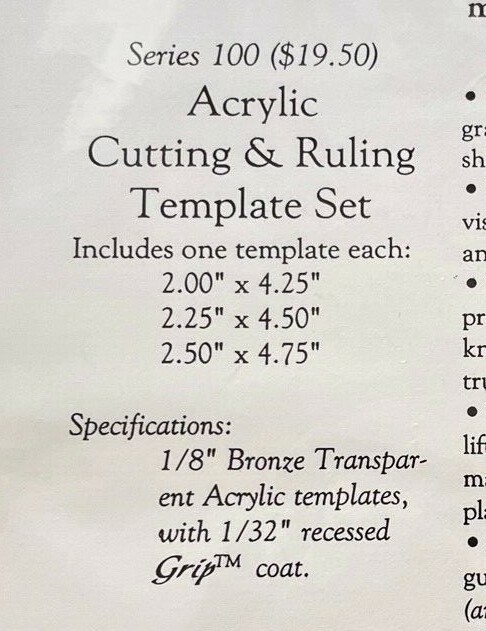Grip Paper Pieces Acrylic Fabric Cutting Template Series 100