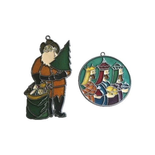 Stain Glass Style Sun Catchers Christmas Ornament Cowboy Santa 3 Wise Men