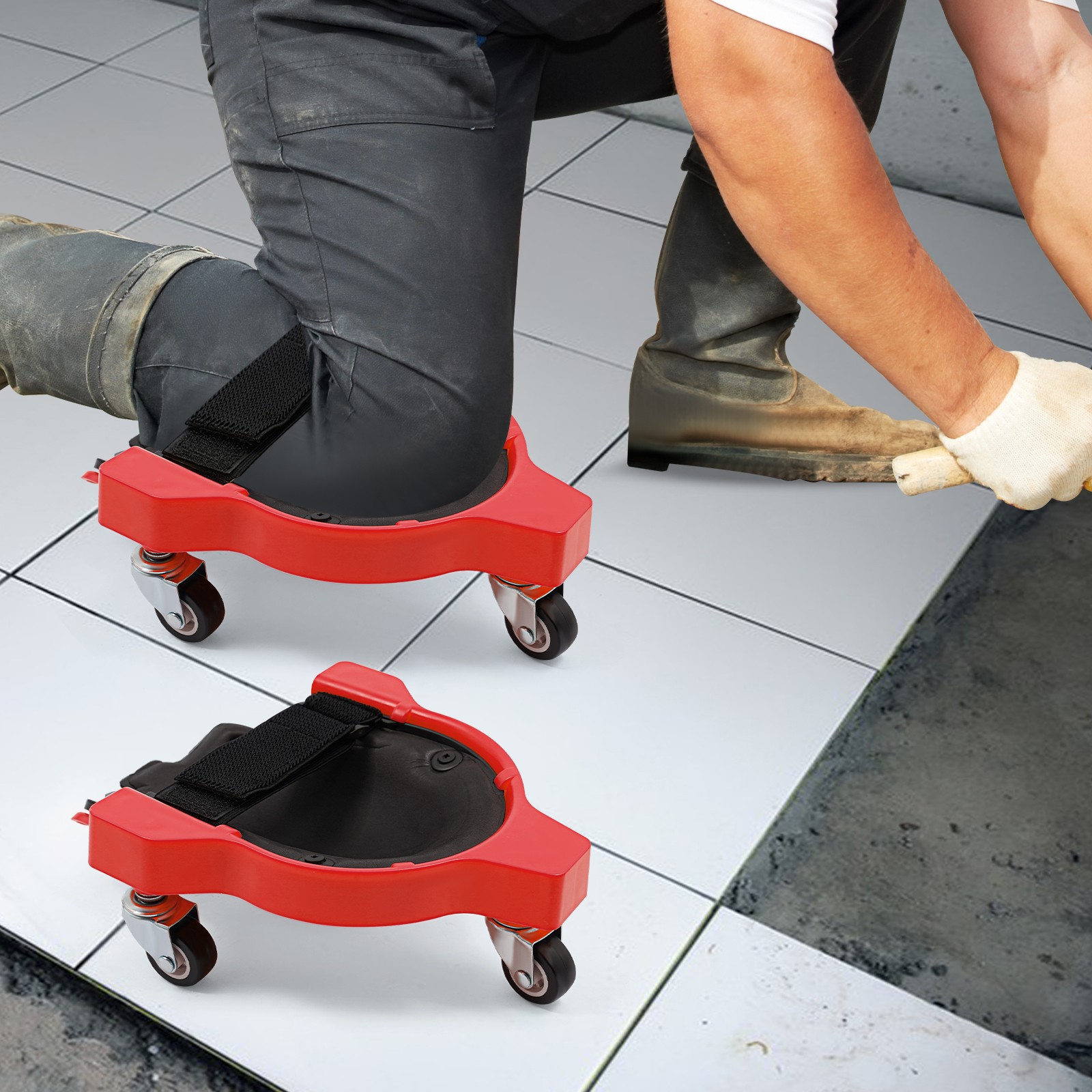 Rolling Knee Pads Flexible Sliding Knee Pads with Adjustable Straps Red