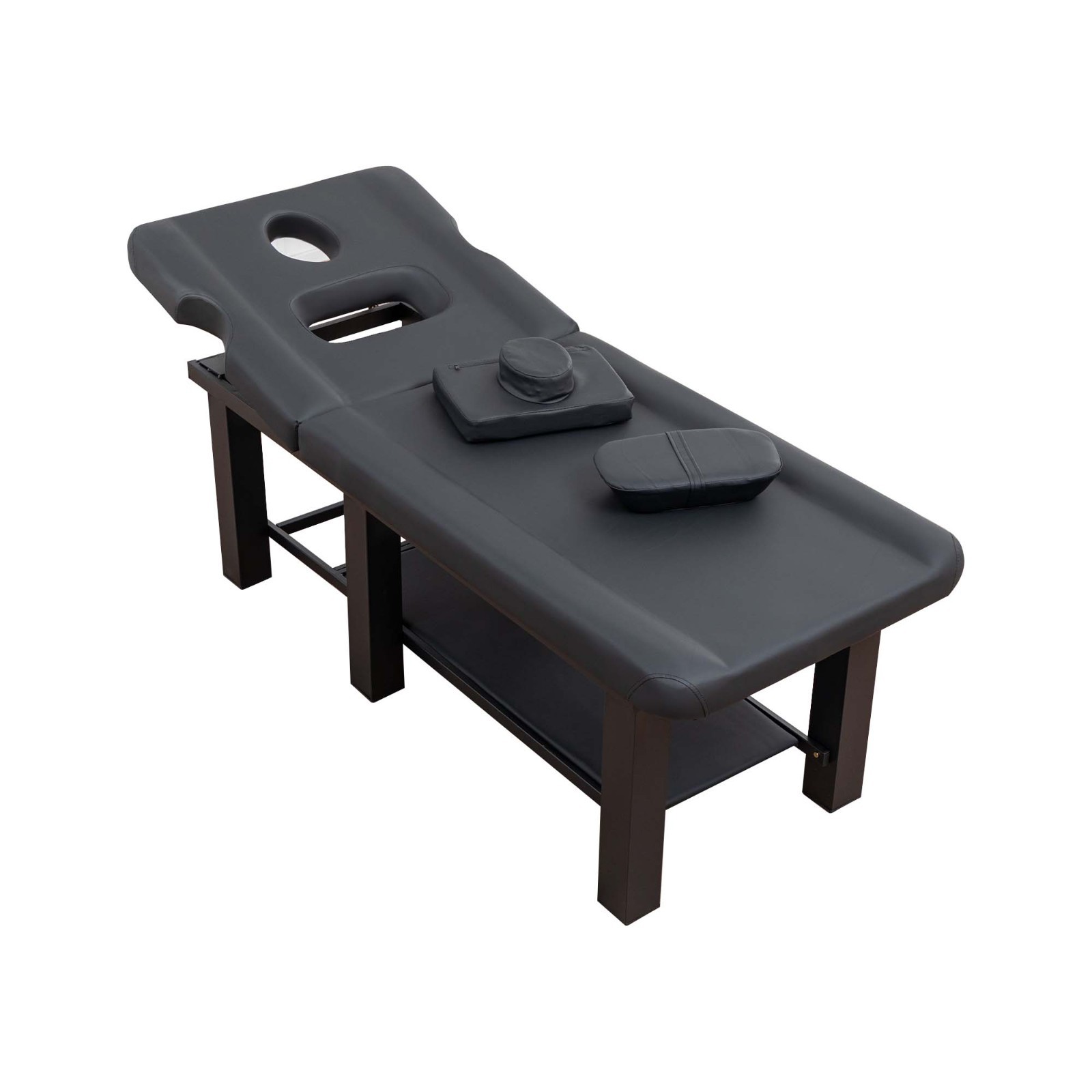 Spa Salon Massage Table w/Bottom Storage&Adjustable Backrest&Detachable Headrest