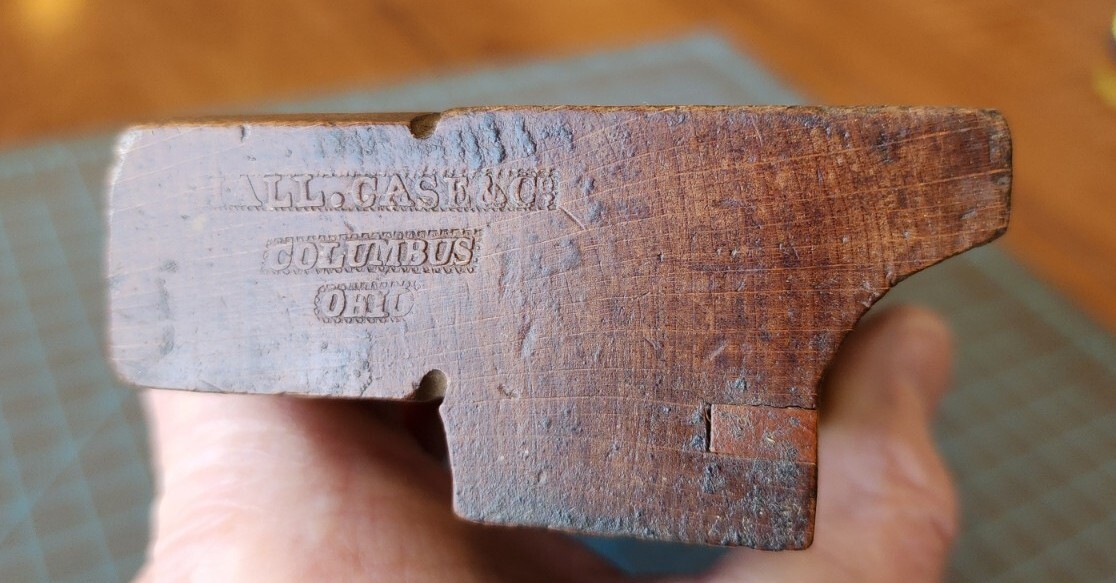 Antique Hall Case & Co. Columbus Ohio Wood Molding Plane - Missing Iron - T