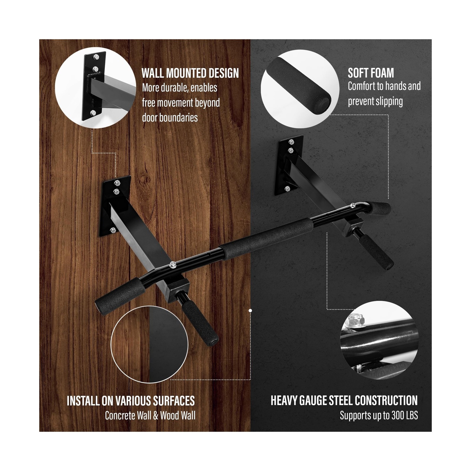 Yes4All Pull Up Bar Wall Mounted - Multifunctional Wall Mounted... FAST USA SHIP