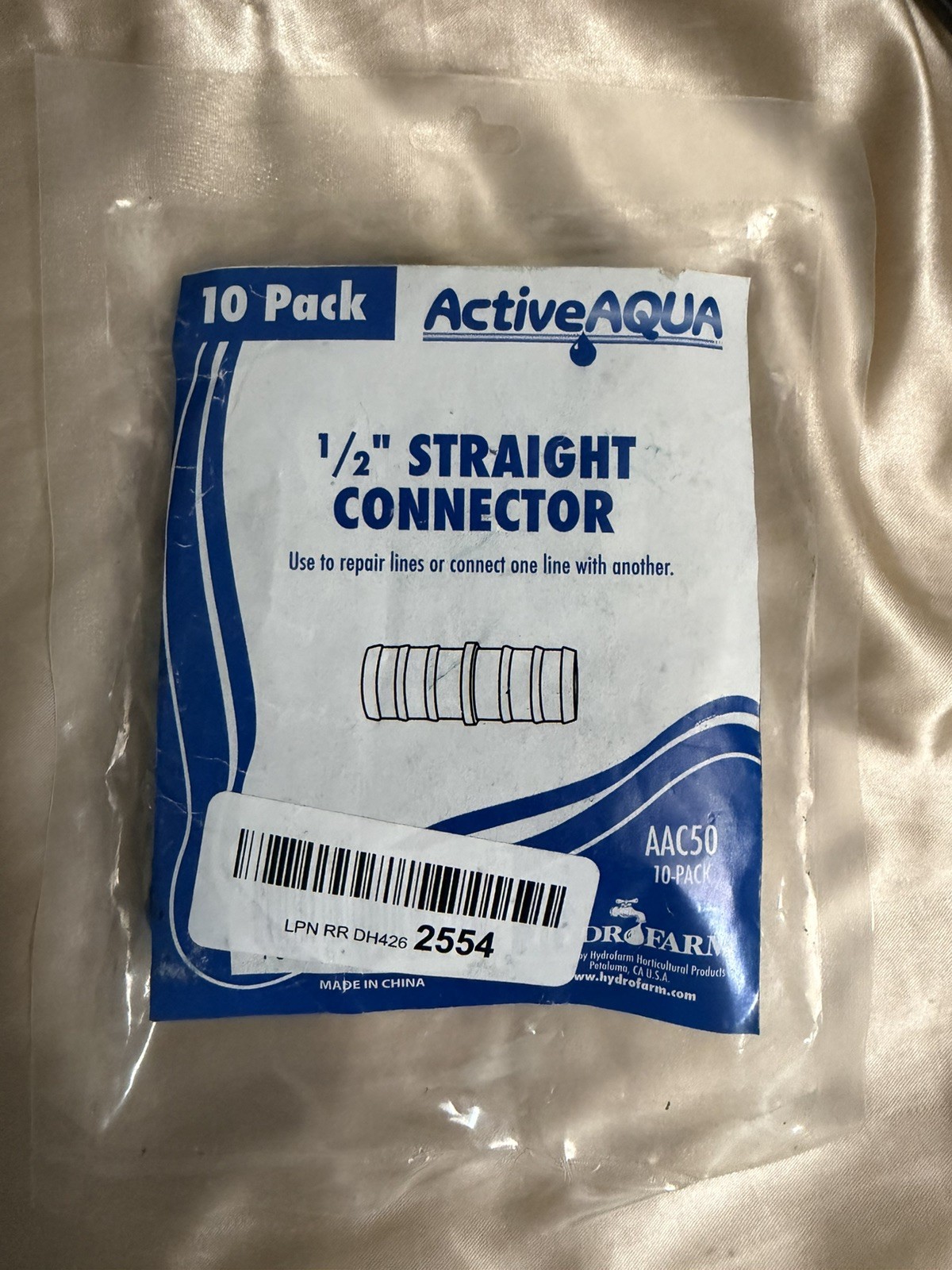 10 Pack OF Active Aqua 1/2" Straight Barbed Connectors Hydrofarm