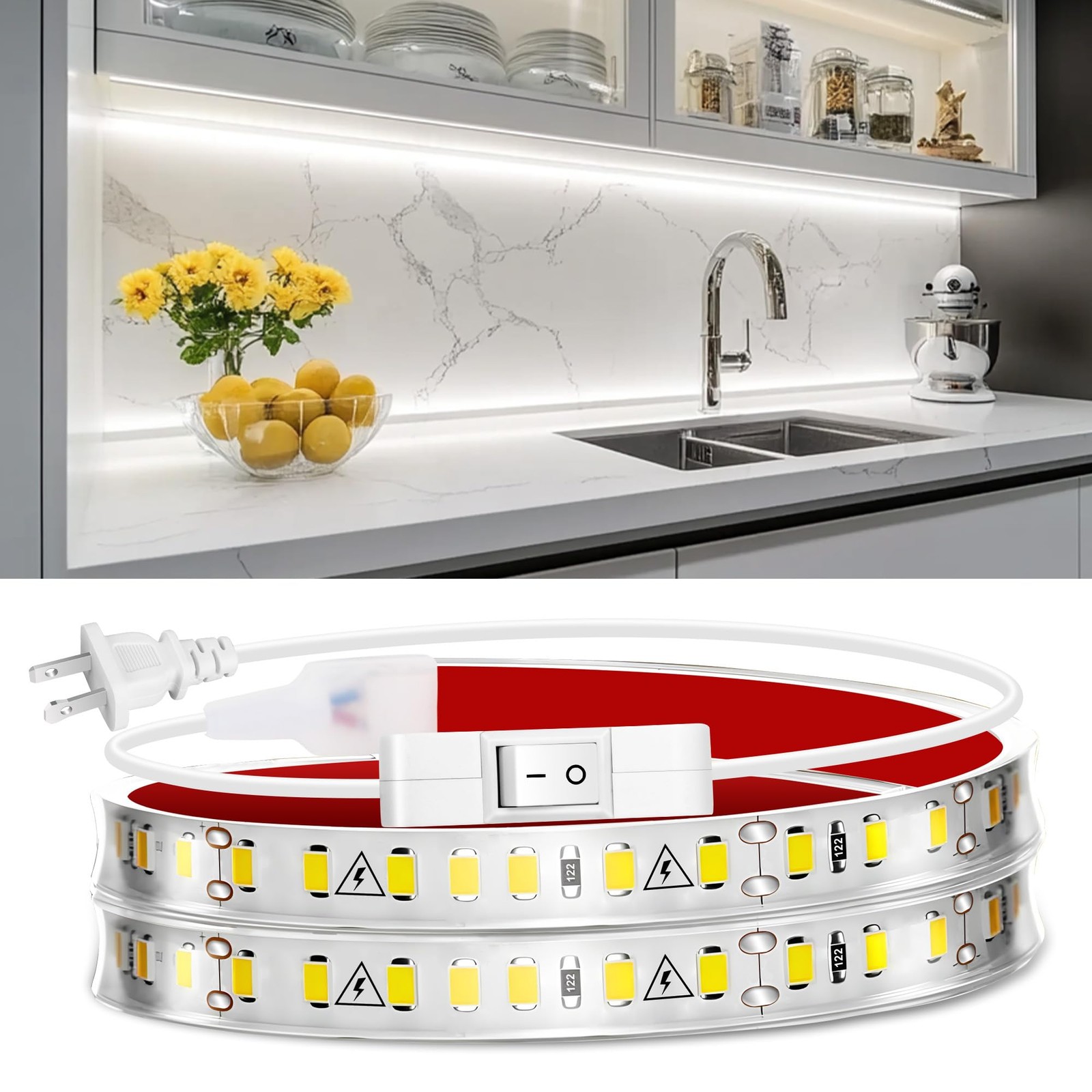 Under Cabinet Strip Lighting Plug in 24in, Ultra Bright Small LED Light Bar, ...