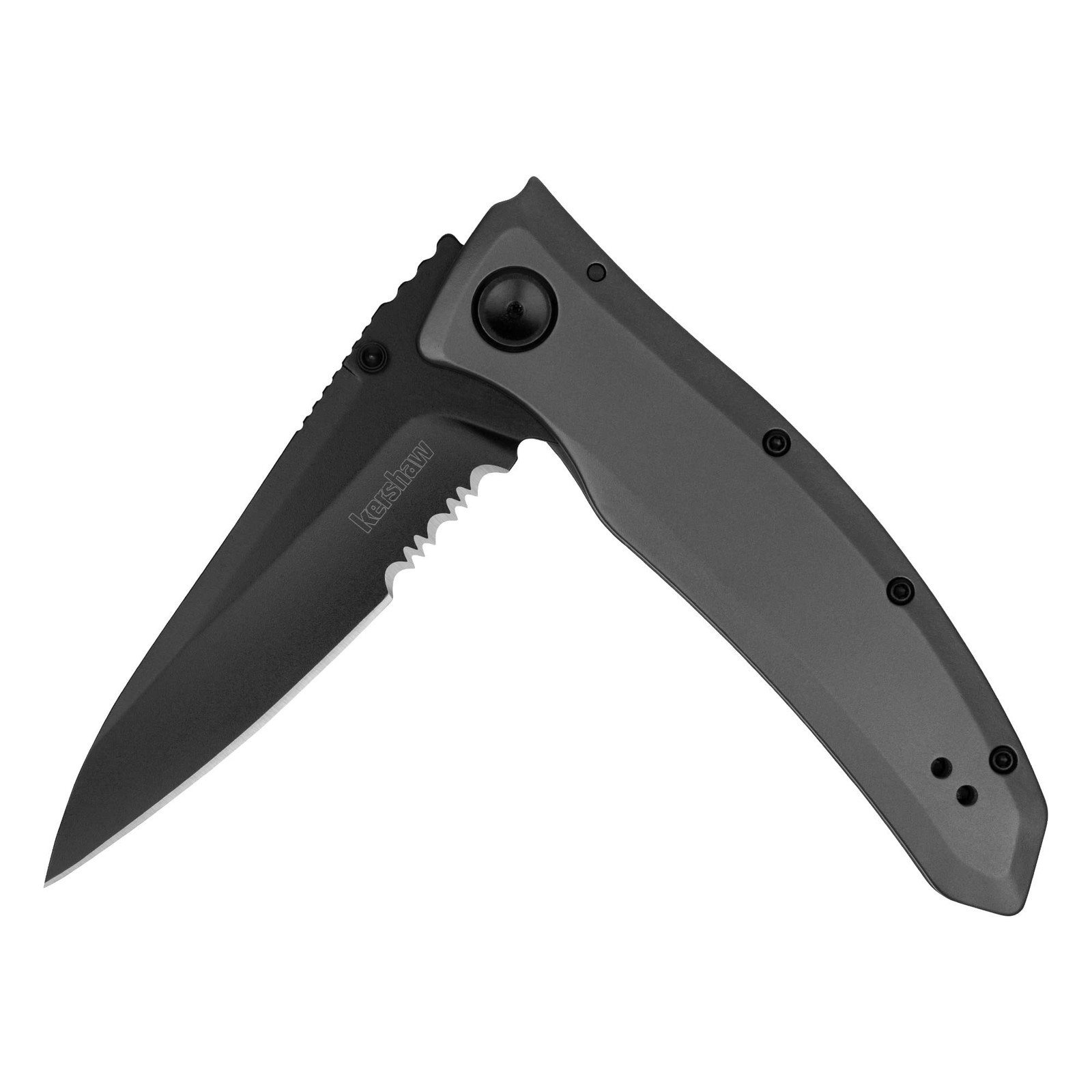 Kershaw Grid Folding Pocket Knife, 3.7 inch Black Serrated Blade, Steel Handl...