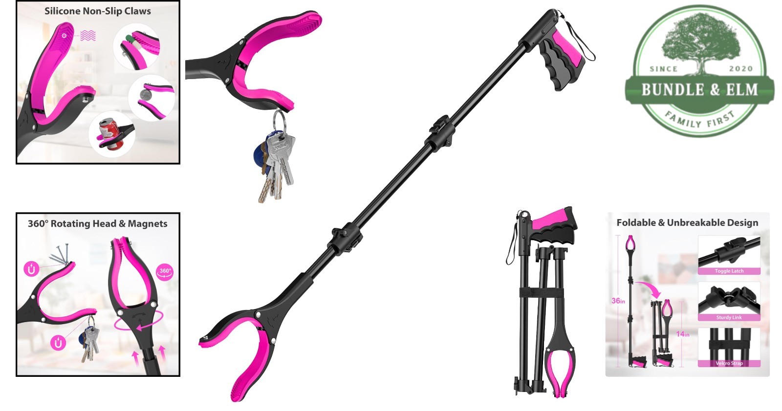 36-inch Reacher Grabber Tool Foldable Lightweight Pickup with Rotating Head
