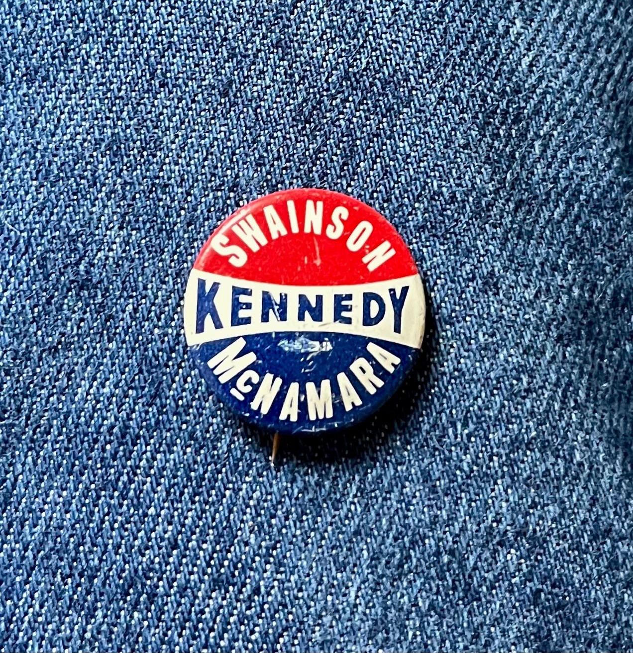 1960 John F Kennedy Swainson McNamara Michigan Coattail 7/8" Litho