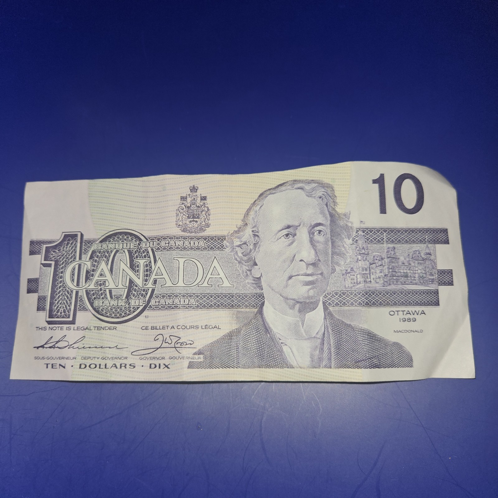 1989 Canadian 10 Dollar Bill $10 Bank of Canada Banknote Currency Note