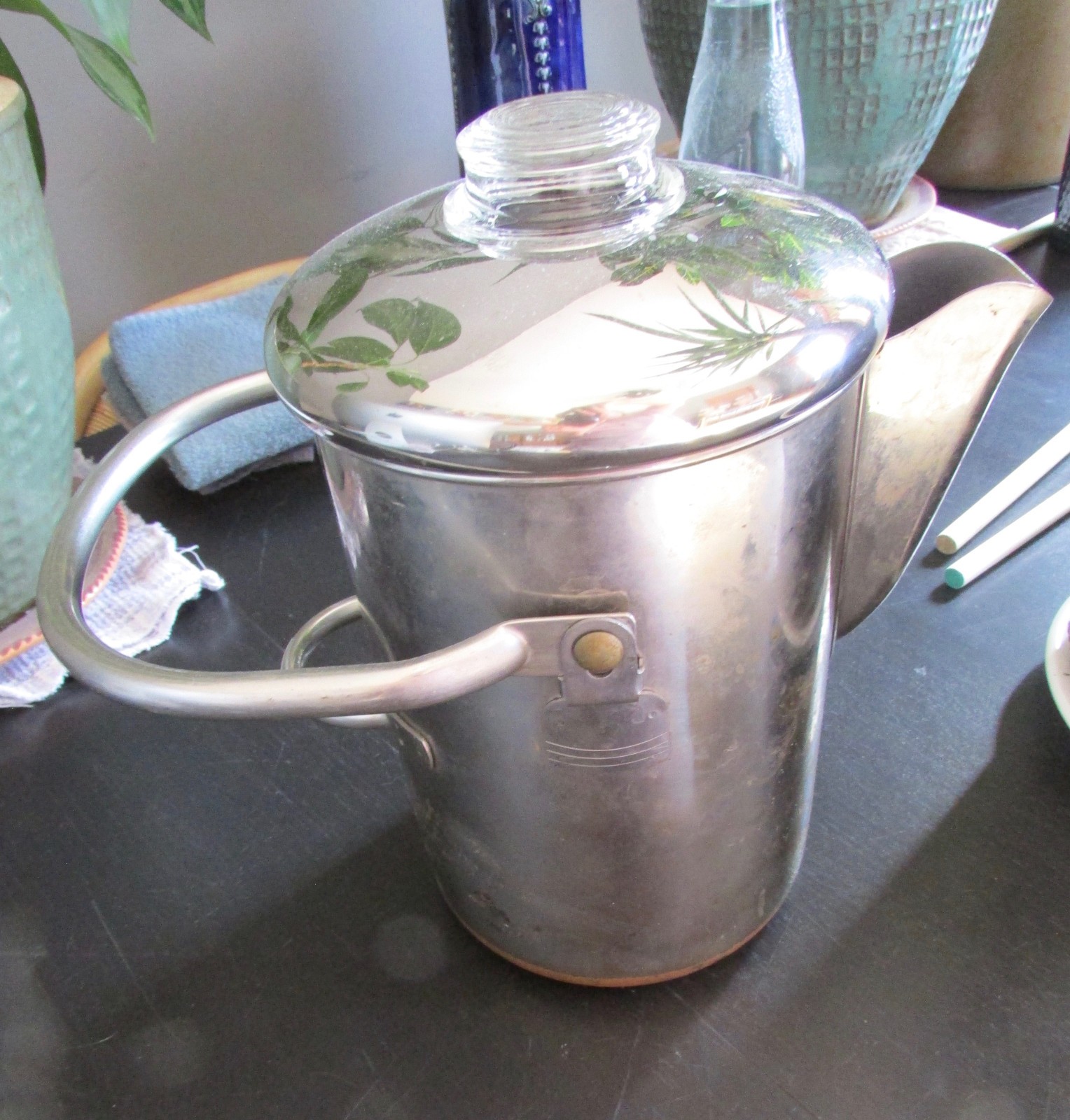 Revere Ware 14 Cup Coffee Percolator Stainless Steel Copper Clad Vintage Used