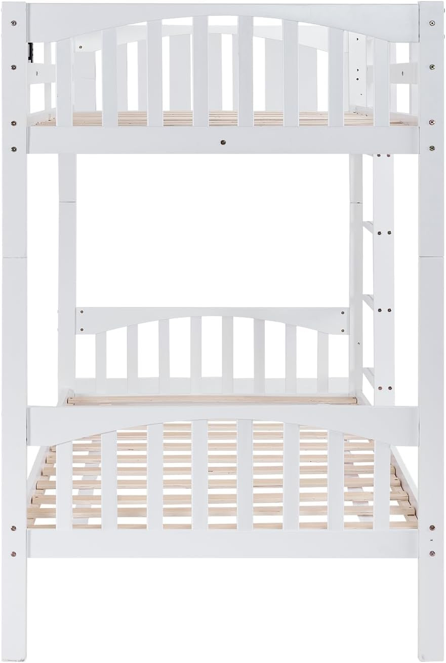 Bunk Bed Frame with Ladder for Kids Easy Assembly No Box Spring Needed White