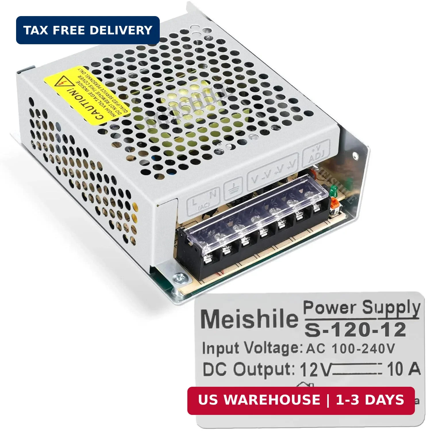 MEISHILE 12V 10A 120W DC Switching Power Supply Adapter 110V AC to DC 12V, Indus