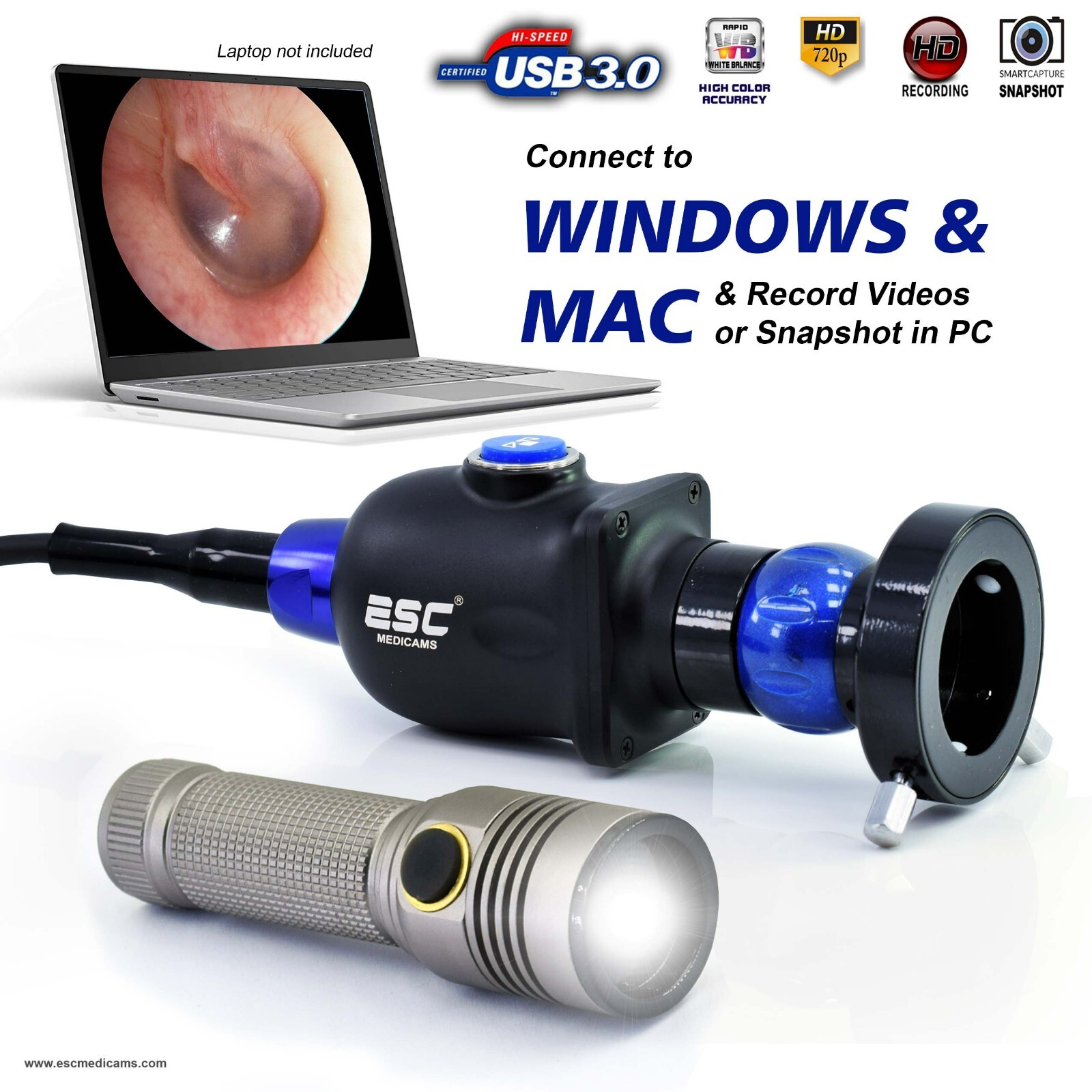 USB Endoscopy Camera HD w/ Portable Cold LED Light Source for Rigid Endoscopes
