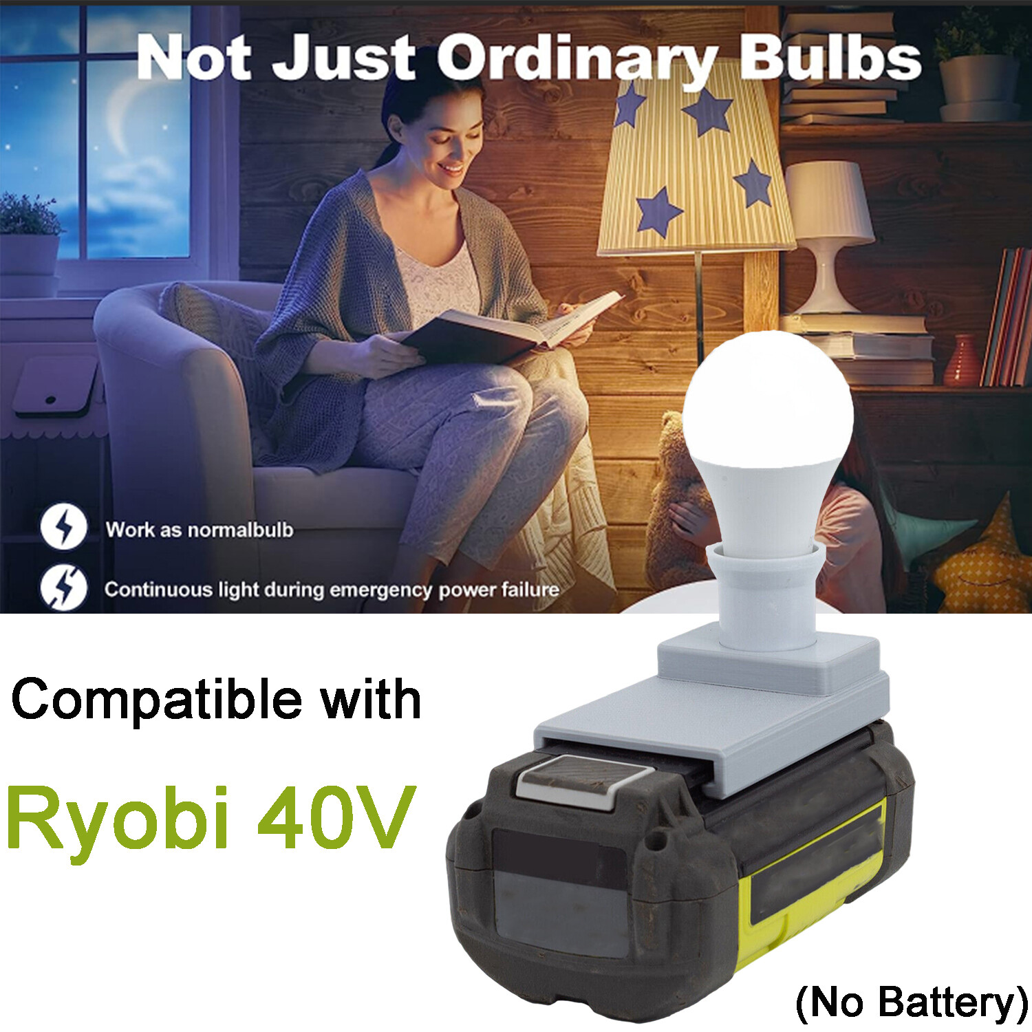 LED Work Light E27 Bulb Lamp For Ryobi 40V Series Battery Flashlight Bulbs Light