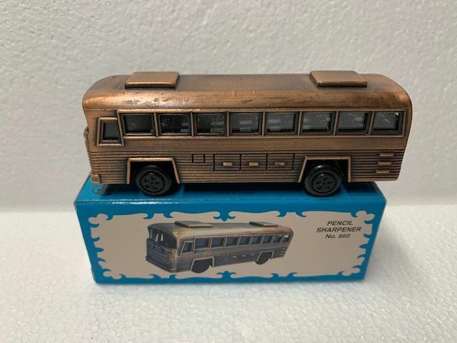 BUS BRONZE DIE CAST METAL COLLECTIBLE PENCIL SHARPENER NEW / BOX
