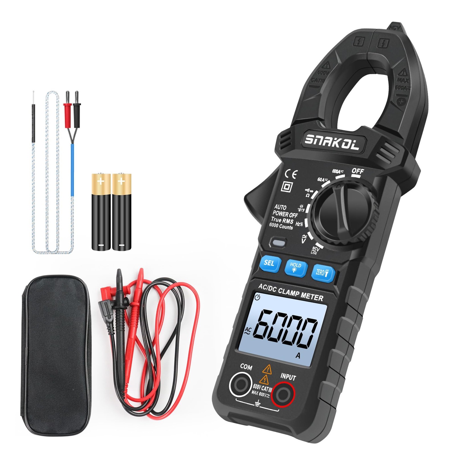 Digital Amp Clamp Meter 6000 Counts Multimeter Tester with 35mm Jaws for AC/D...