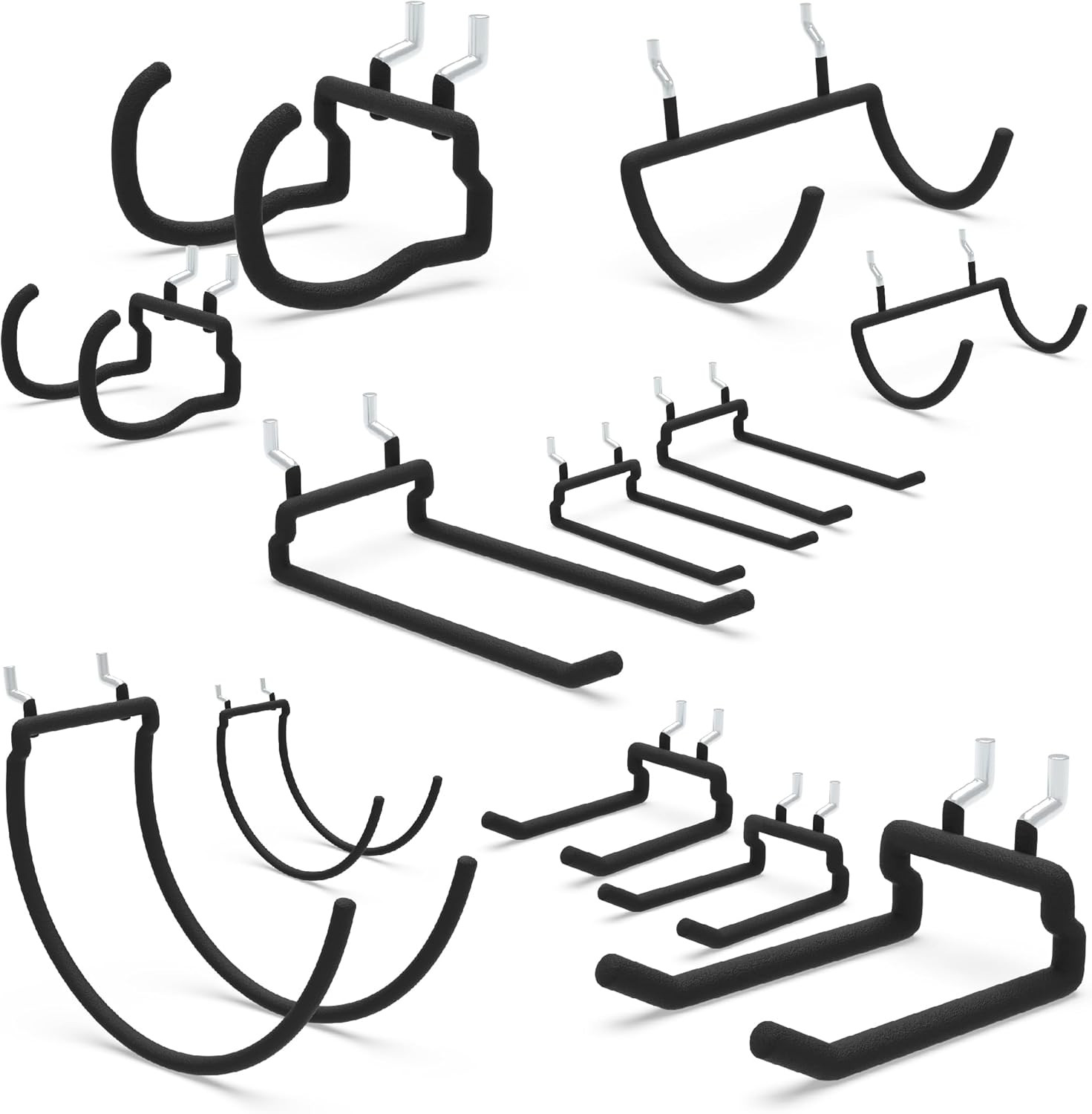 Heavy Duty Pegboard Hooks 12PC - Black Peg Board Hooks for Hanging Tools, Drill