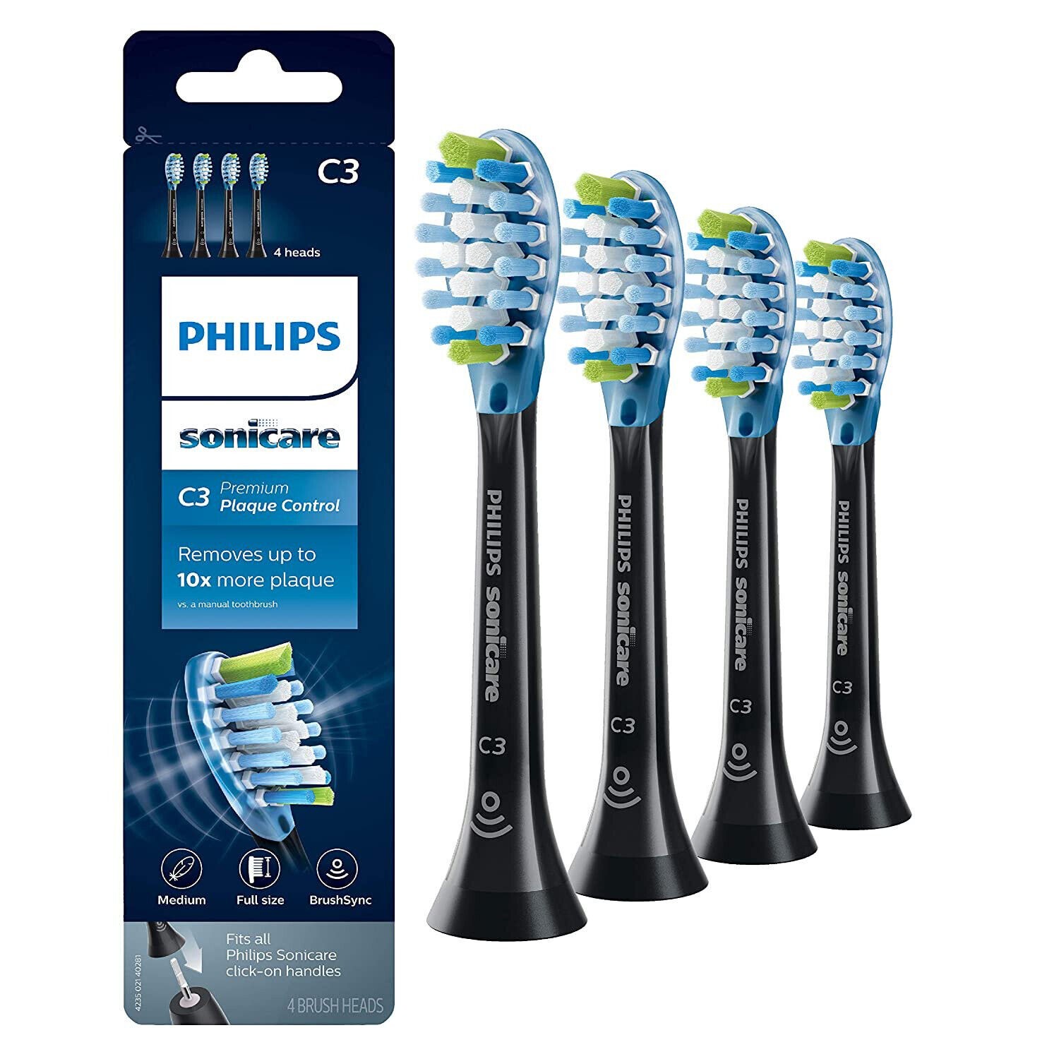 4-Pack Genuine Philip C3 Premium Plaque Control Brush Heads C3-black-HX9044/33