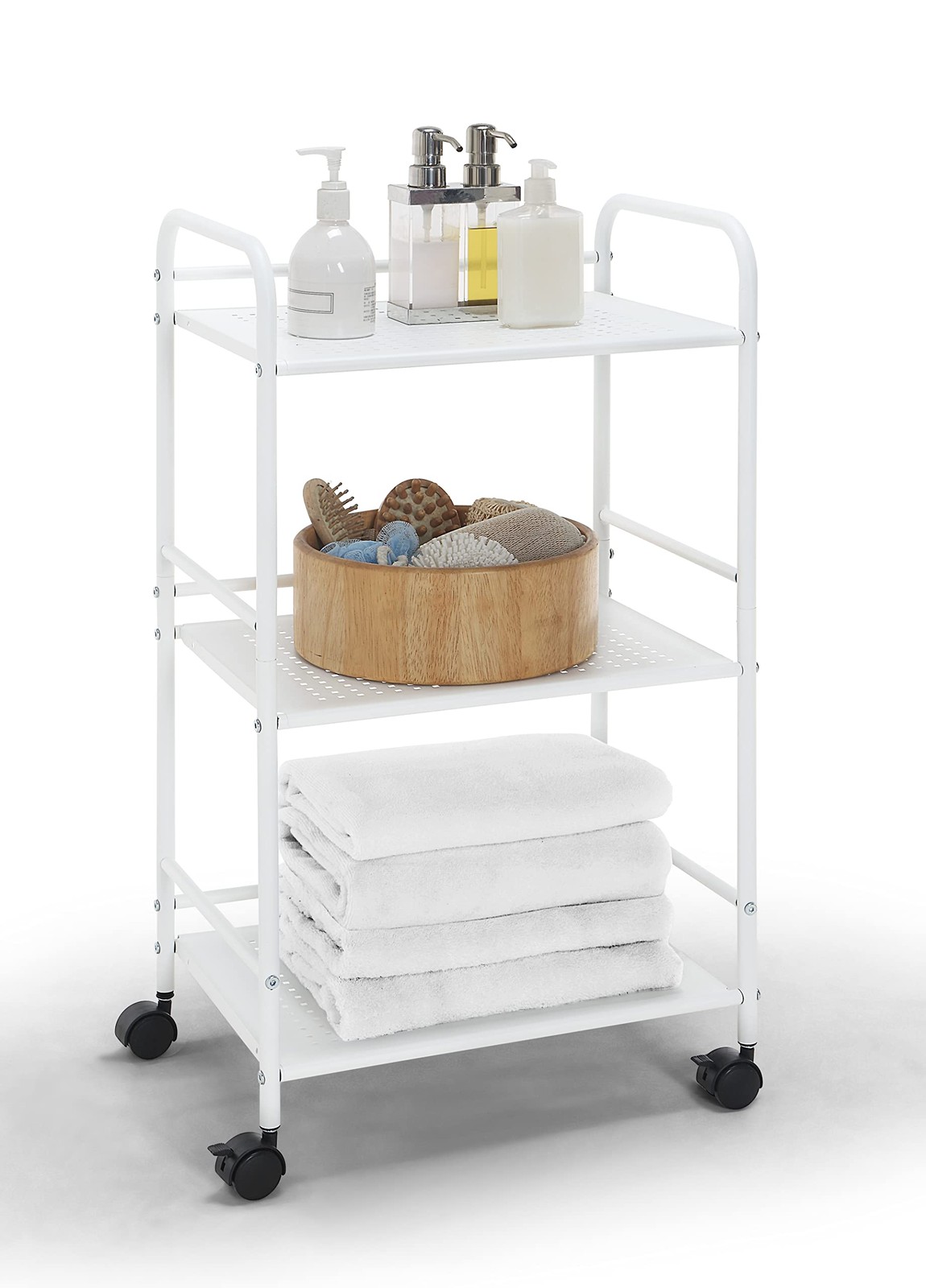 3-Tier Rolling Utility Cart Metal Storage Organizer White 12x16.92x31.1 Inch