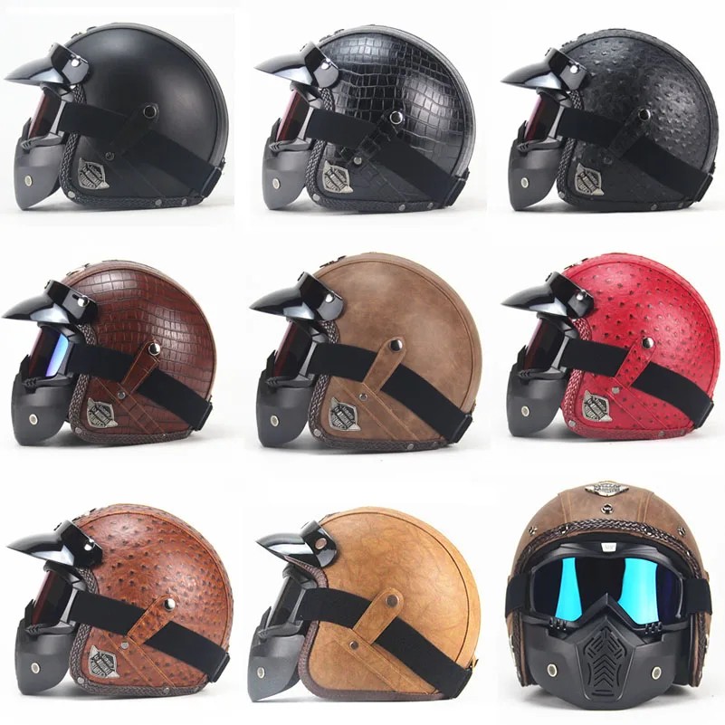 Open Face 3/4 Motorcycle Helmet Personalized Vintage PU Leather Motorbike Helmet