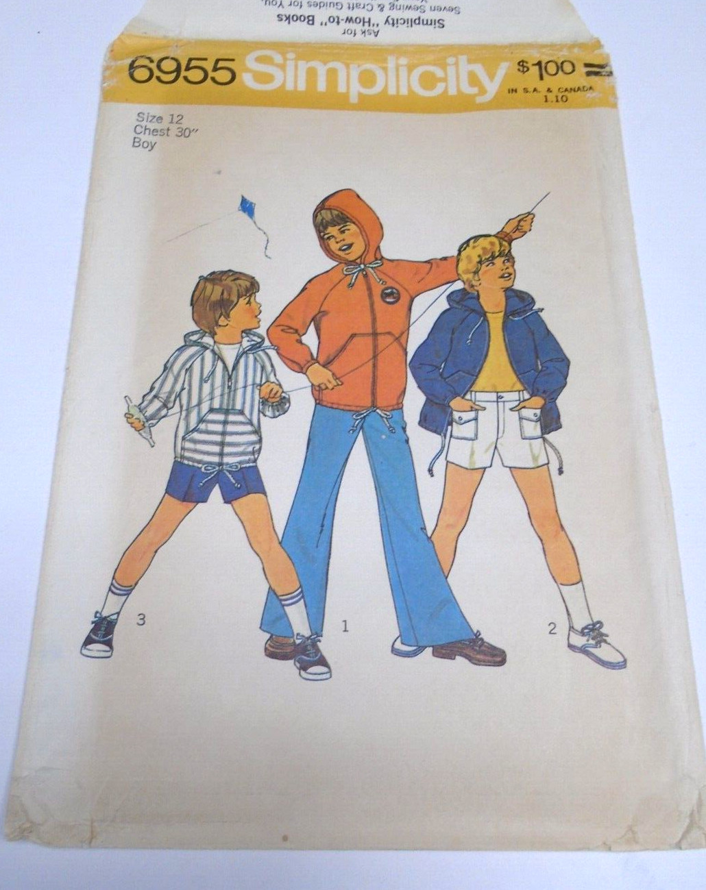 1970s Simplicity 6955 Boys Sweatshirt Pant, short; Sz 12, C 30, 1975 Uncut
