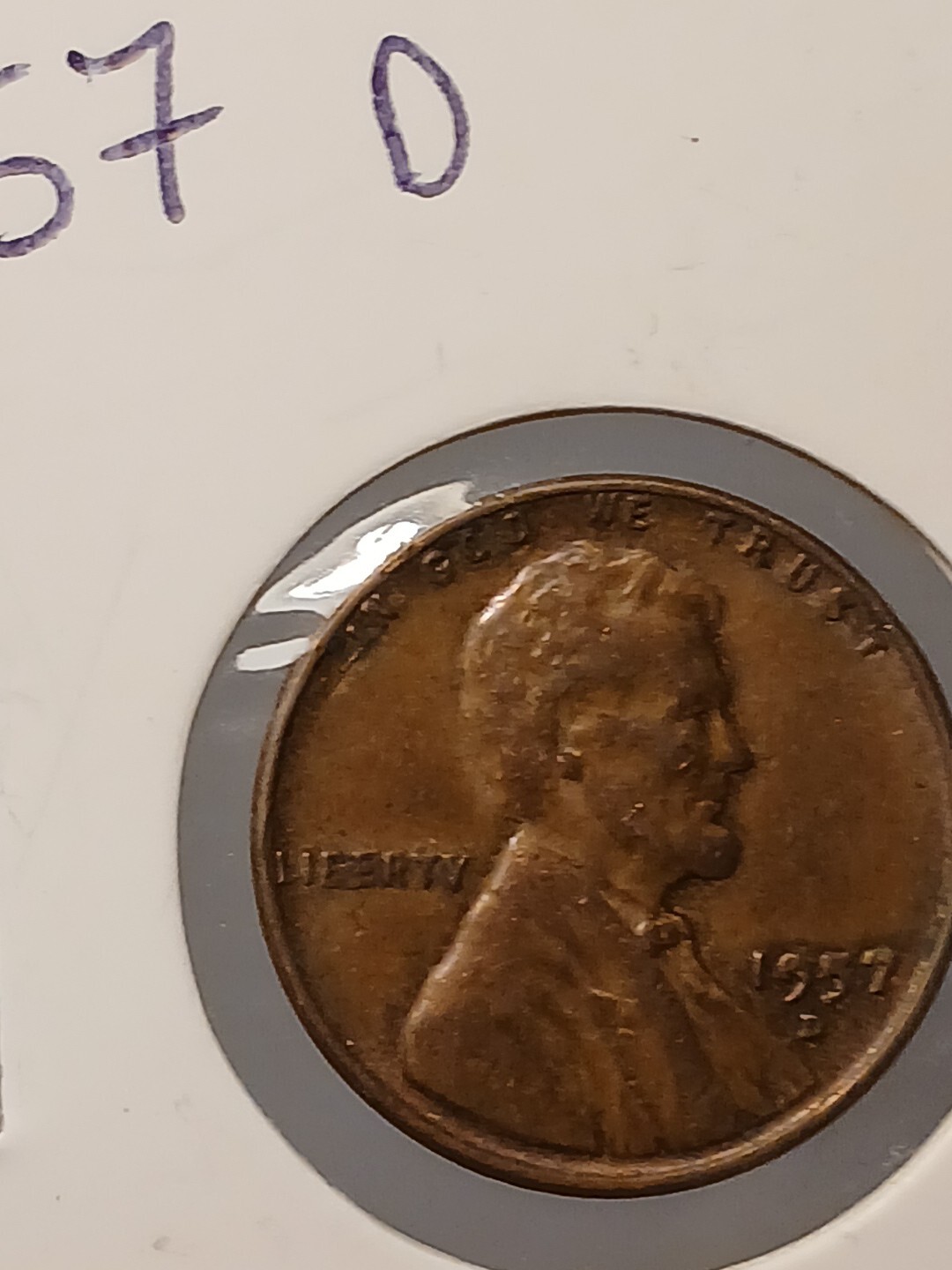 1957 D WHEAT CENT ERRORS DIE CHIPS ON LIBERTY & 9,5 OF DATE