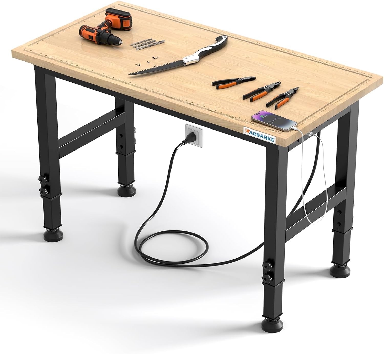 48" Heavy-Duty Adjustable Workbench W/ Brake Wheels,Hardwood Worktable Weight