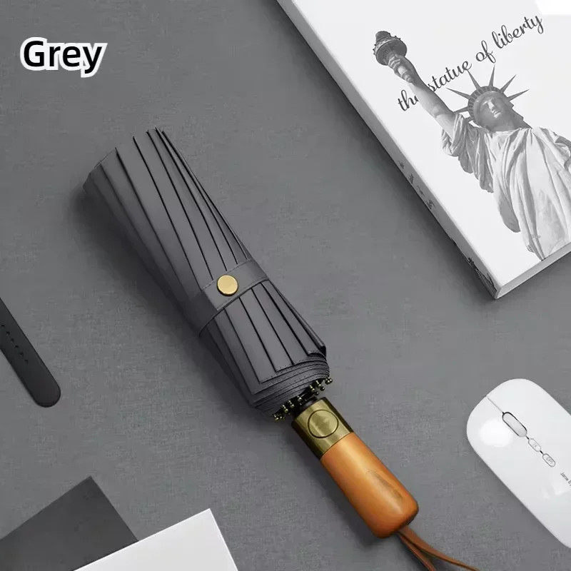Automatic Folding Extra Large Umbrella Wooden Handle Wind-resistant High
