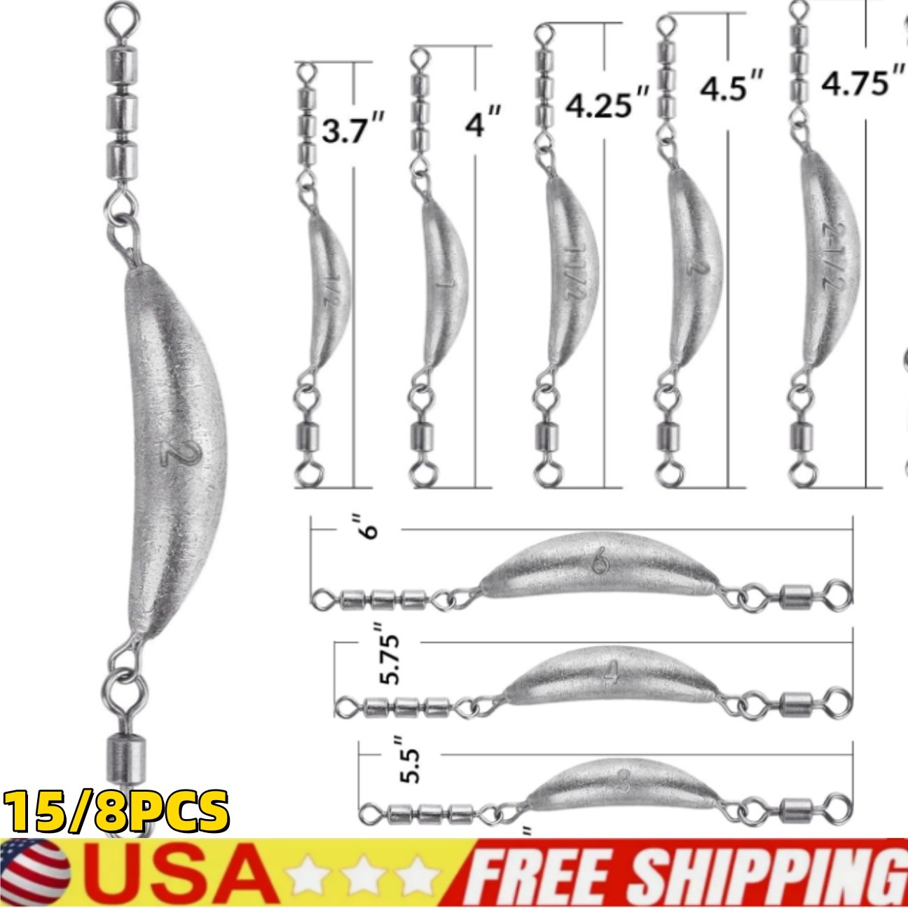 15PC Fishing Weights Sinkers Bank Sinkers Bullet Weights for Surf Fish Pier Bank