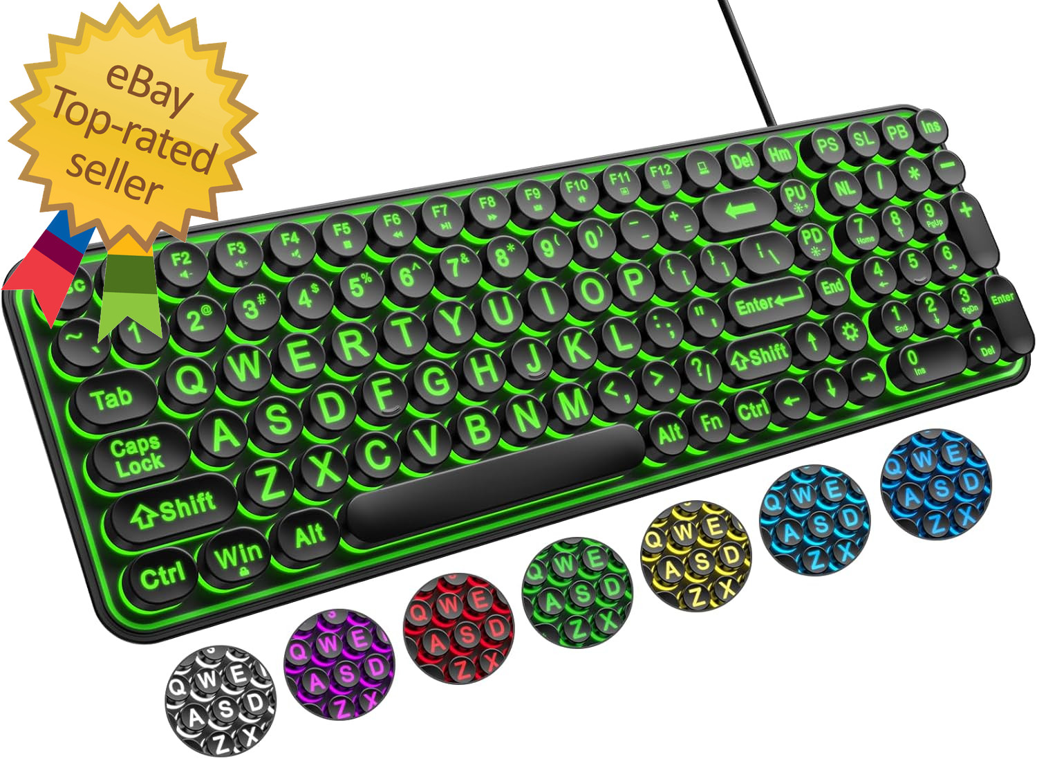 Large Print Backlit Keyboard, Wired USB Lighted Computer Keyboards with 7-Color