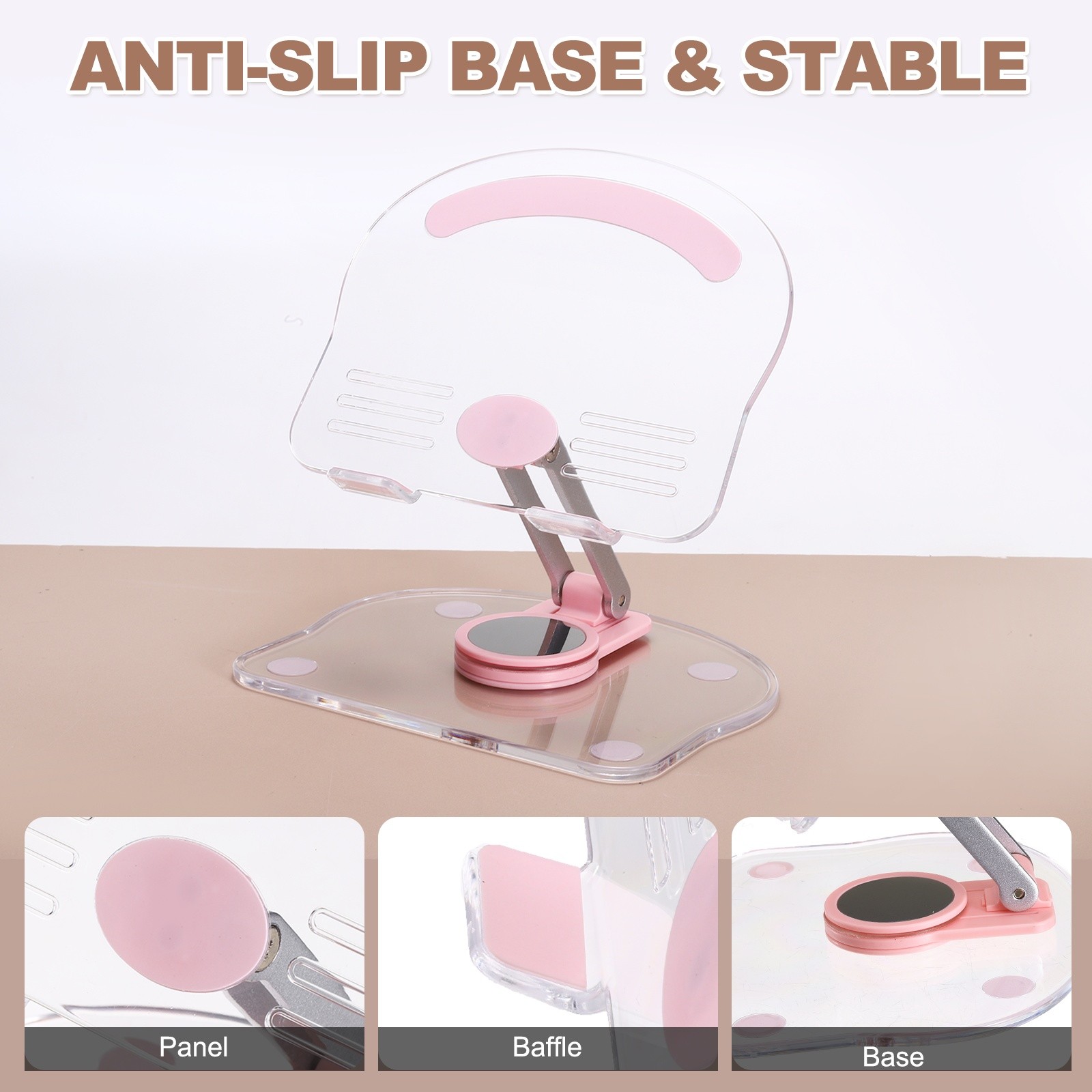 Acrylic Tablet Stand, Acrylic Tablet Holder Adjustable Foldable, Pink
