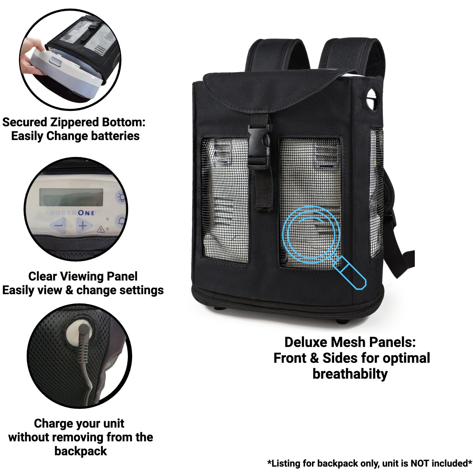 OxyGo Ultra Lightweight Backpack - Black (O2Totes)