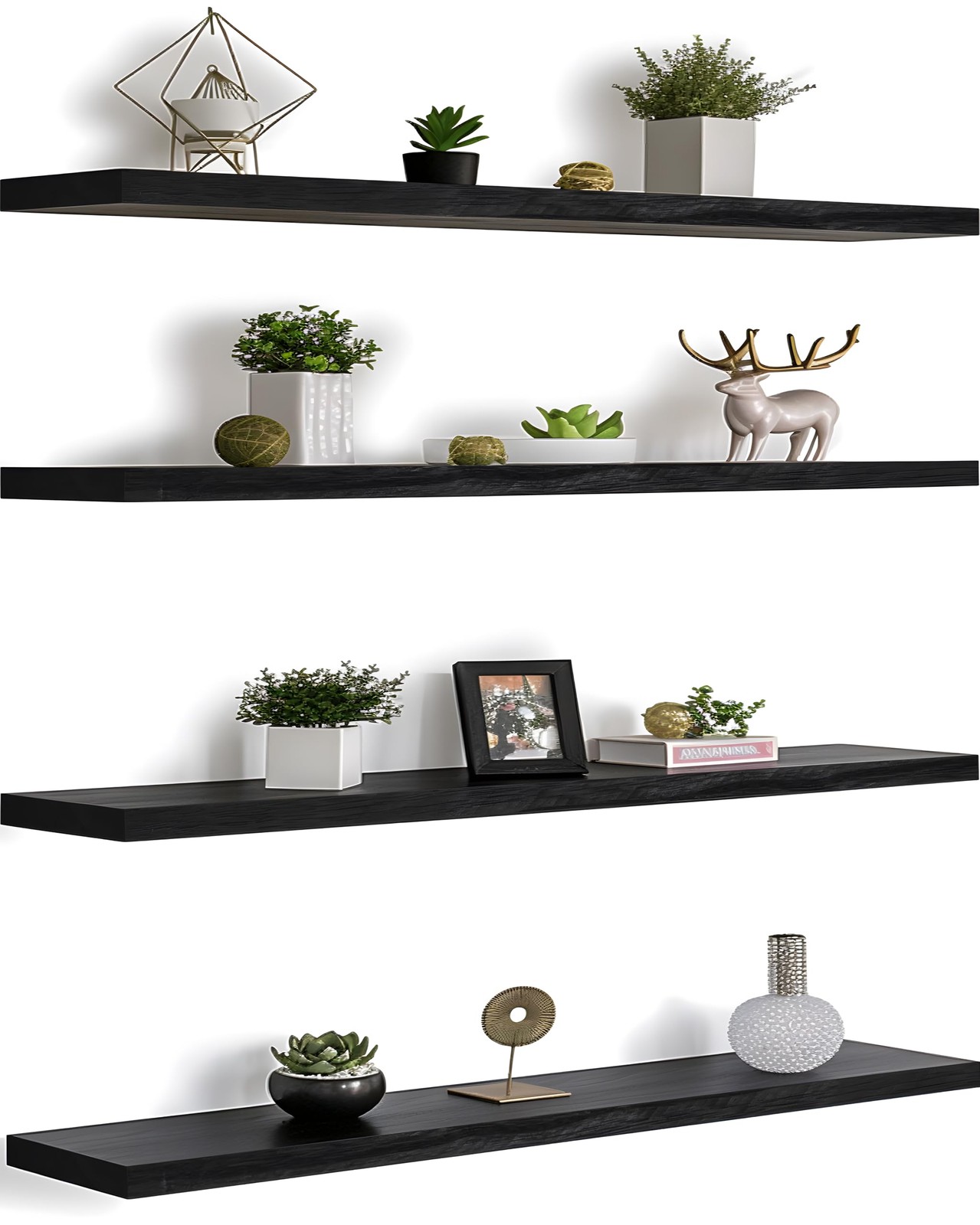 48in Wood Floating Wall Shelves, Set of 4, Black - Bedroom Living Room