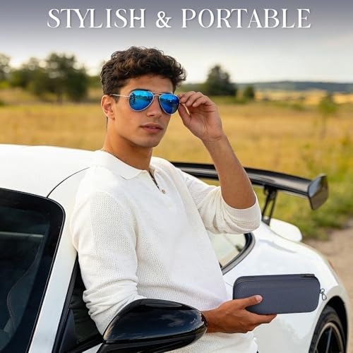 Double Eyeglasses Case Dual Sunglasses Case Hard Shell Glasses Case with Blue