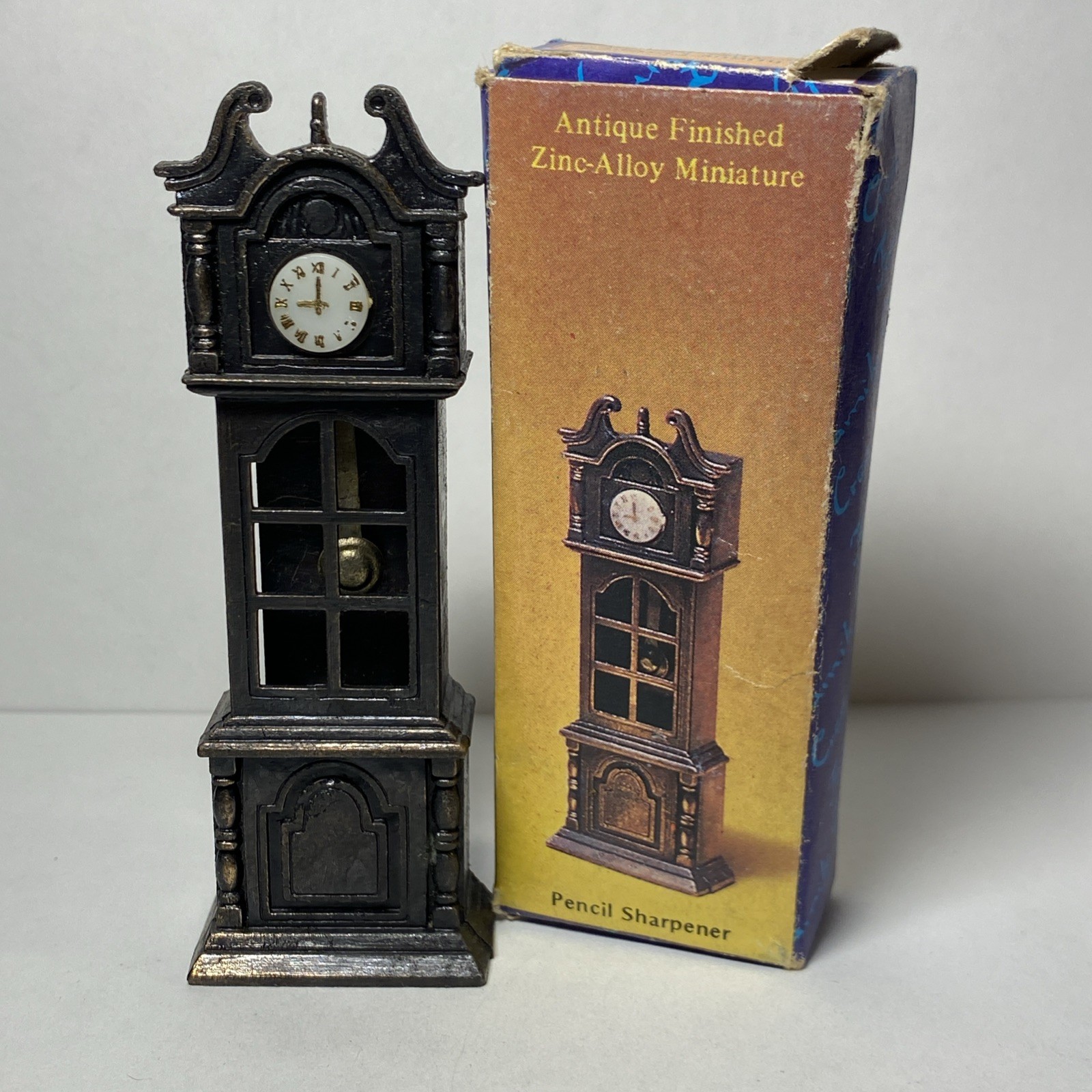 Vintage Metal Grandfather Clock Mini Replica Pencil Sharpener