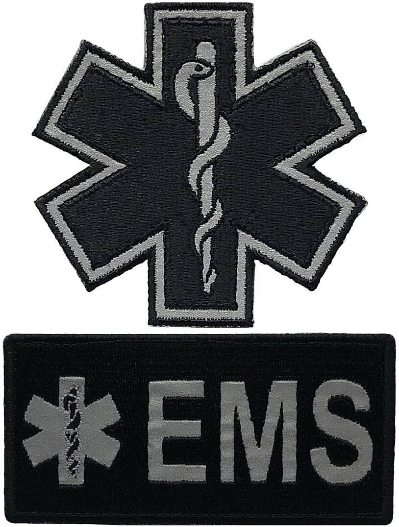 REFLECTIVE EMS EMT PARAMEDIC MEDIC PATCH  |2PC  HOOK BACKING 4"x2" ,3"x3"