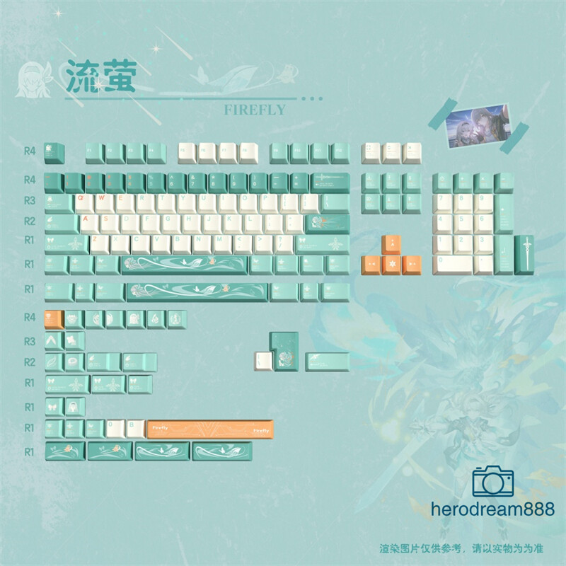 Honkai Star Rail Keycaps Firefly PBT Dye-sub 140 Keycaps for Cherry MX Keyboard