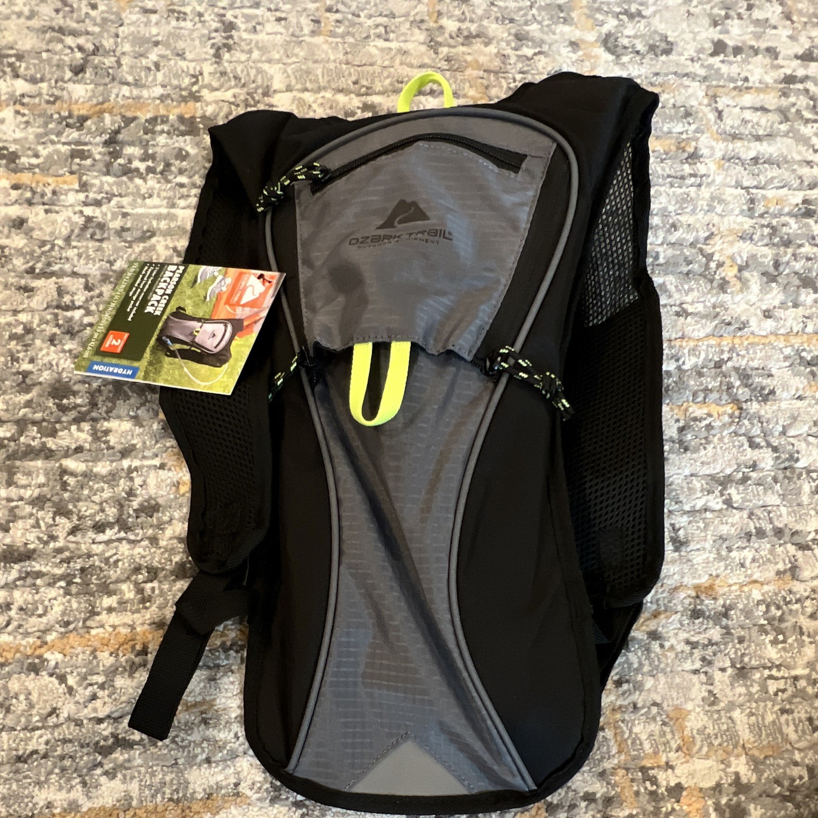 Ozark Trail 2L Hydration Pack Backpack Gray/Black Reflective 2-Pocket Zip