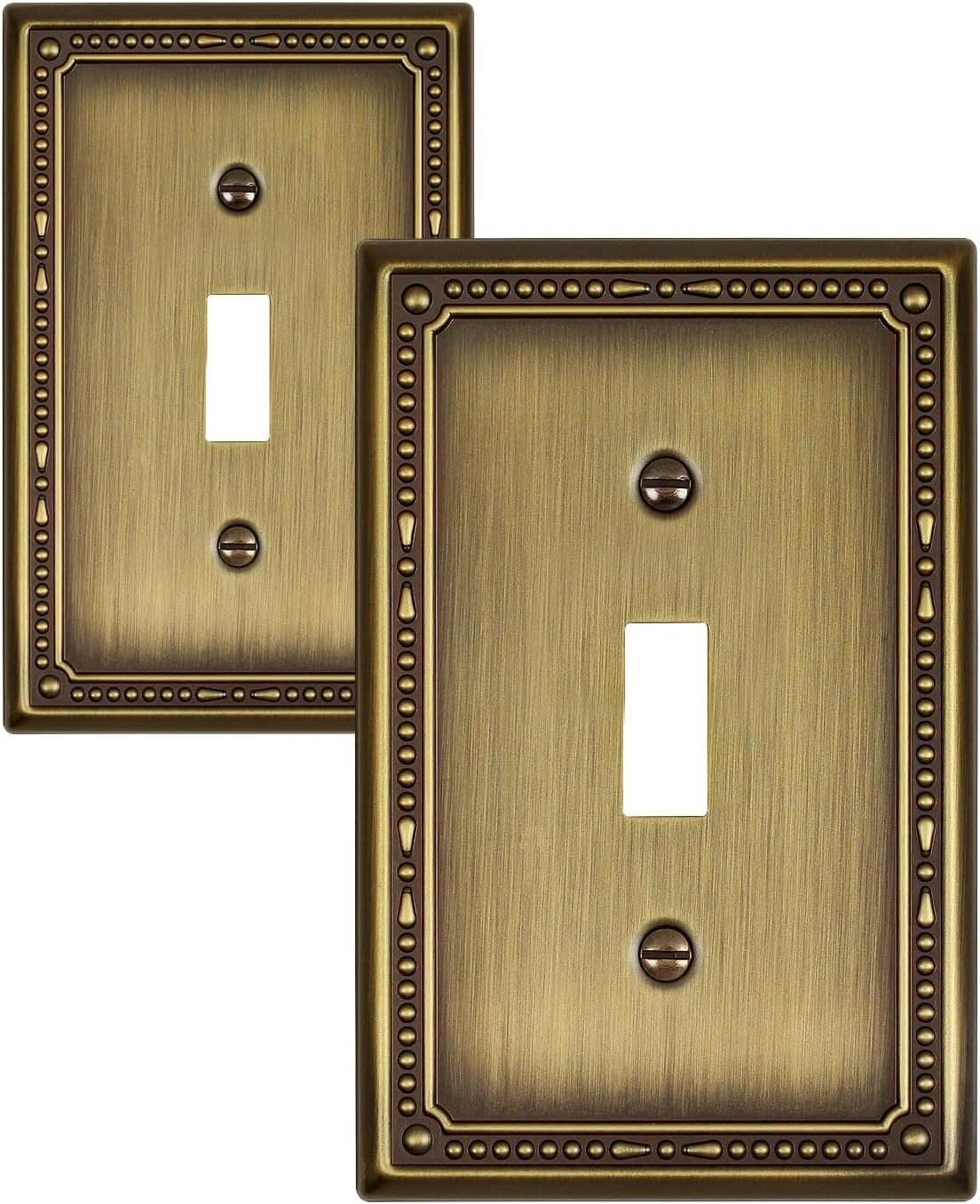 2-Pack Antique Brass Light Switch Cover Plates, 1 Gang Metal Switch Plate Covers