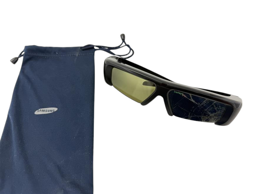 Samsung 3D Active TV Glasses SSG-P2100T/ZA w/ Carry Bag FOR PARTS Cracked Lens