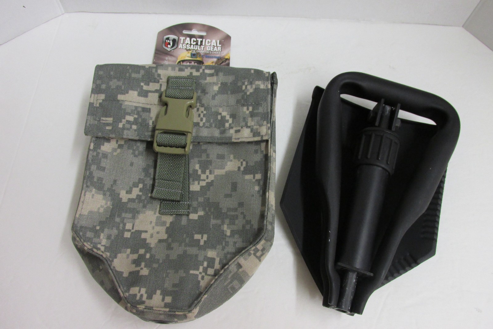 US GI Trifold SHOVEL Entrenching Tool 1990 Ames & ACU Camo Cover Pouch Molle TAG