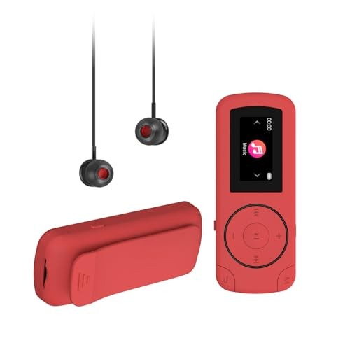 64GB Sport Clip on MP3 Player with Bluetooth- Superlight Mini MP3 Coral Red