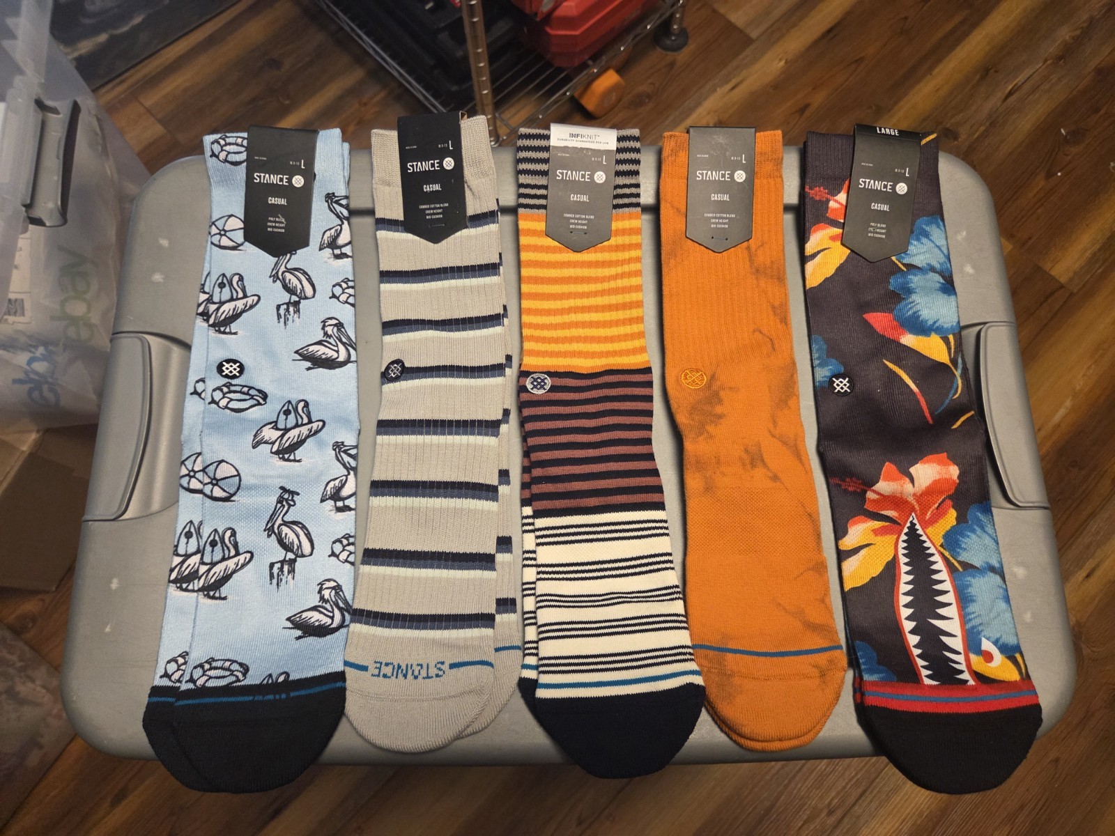 Lot of (14) New Pairs of Stance Casual Crew Height Mid Cushion Socks Size Large
