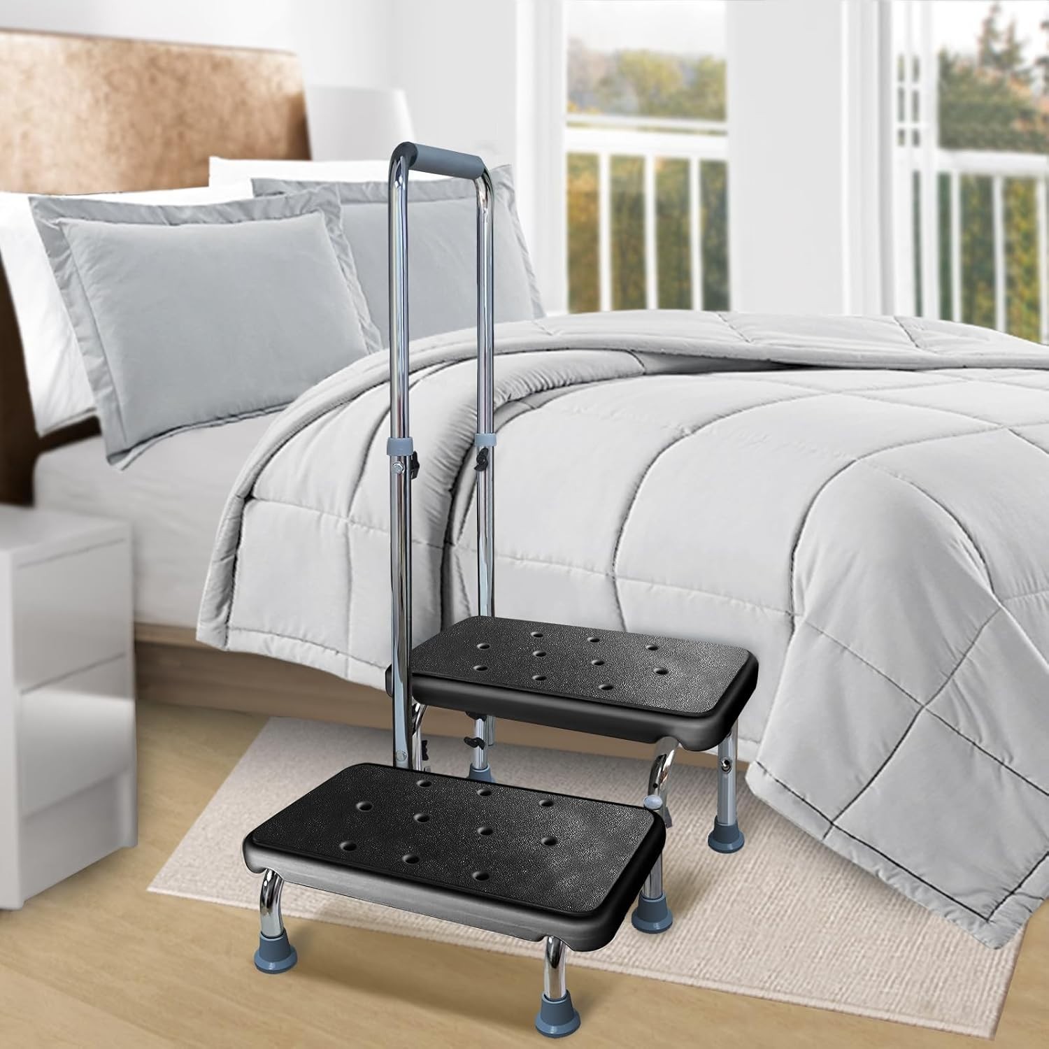 2 Step Stool with Handle for Seniors Adults 400lb Capacity Non-Slip Adjustable F